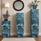 Green Square Marble Pattern Stone Display Table, 30 to 39 in/20 to 29 in Height, Unfinished, Up to 19 in Size