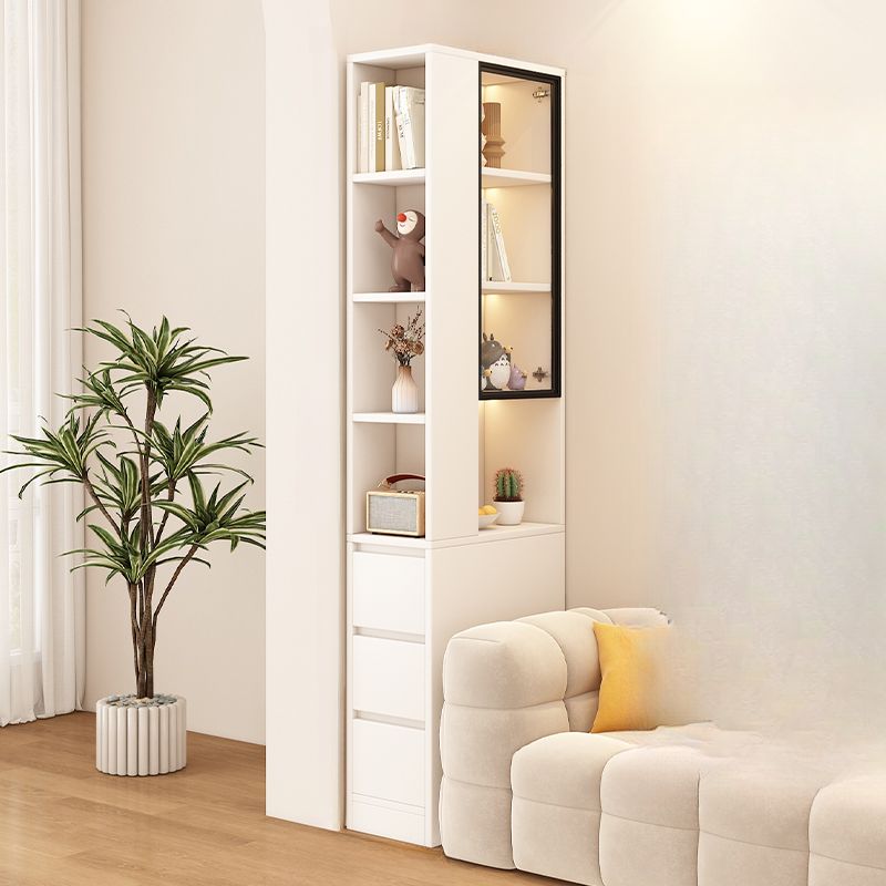 Detached Damp-proof Scratch-immune Accent Cabinet with 4 Exterior Shelves, Glazed Door, Chalk/Sepia Top, and Soft Close Drawer