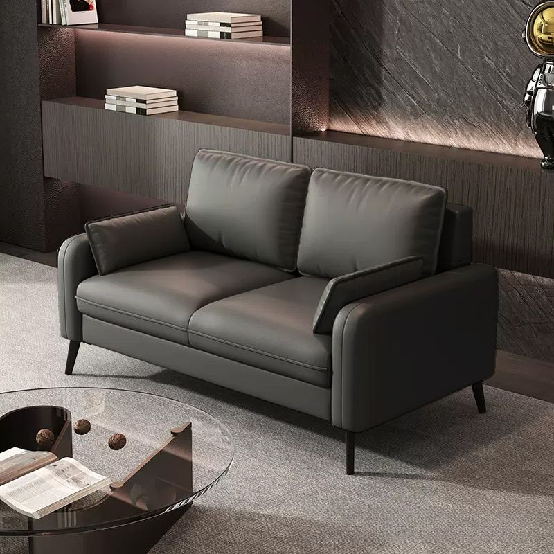 Contemporary Modern Solid Color Scratch-durable Loveseat in Pu Leather with Midnight Black/Olive Green/Light Brown Upholstery, 2-seater with 2 Pillows