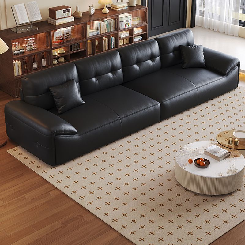 Modish Solid Color Scratch-immune Standard Sofa in Black with 5 Person/6-Seater/4-seater Capacity, Pillow Top Arm, and 2 Pillows