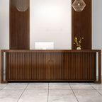 Rectangle Solid Wood Top Tan/Unfinished Color/Brown Reception Desk with Cupboard, Keyboard Tray & Filing Cabinet