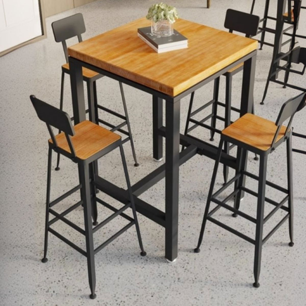 Trendy Rectangle/Square Pub Tables and Chairs for 8/Set for 6/Set for 4 with Footrest, Trestle Base, a Tabletop in Pine and Back for the Bar