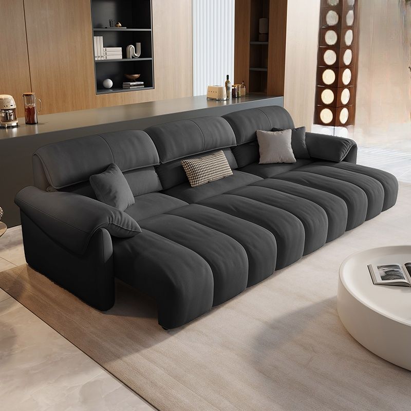 Modish Solid Color Scratch-durable Standard Sofa in Midnight Black/Navy Blue/Sage, Seats 3 with 4 Pillows