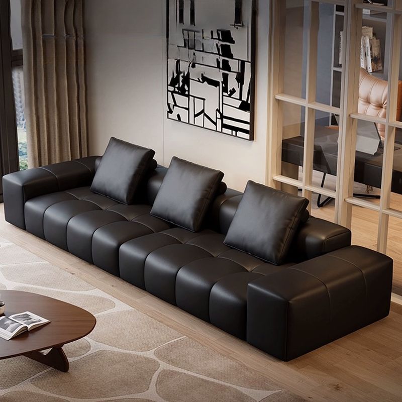 Tear Resistant Standard Sofa/Loveseat/Single Sofa in Midnight Black Genuine Leather