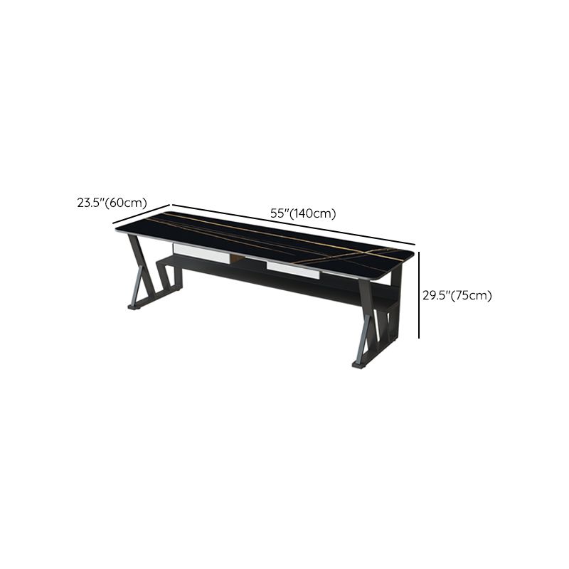 Storage Desk with Scratch-proof Durability, 2 Drawers, Sleigh Base, Exterior Shelf, Glossy Black Drawer, Slate Top
