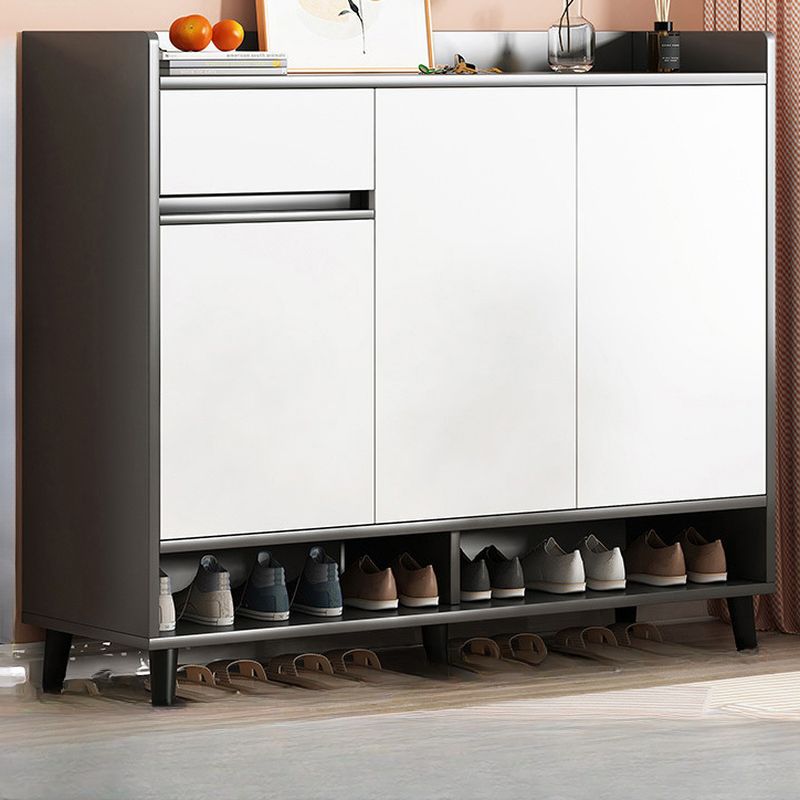 Reclaimed Wood 5 Tiers Shoe Tower with Shelf, Compartments, Cabinet Door, Dustproof, and Closed Back