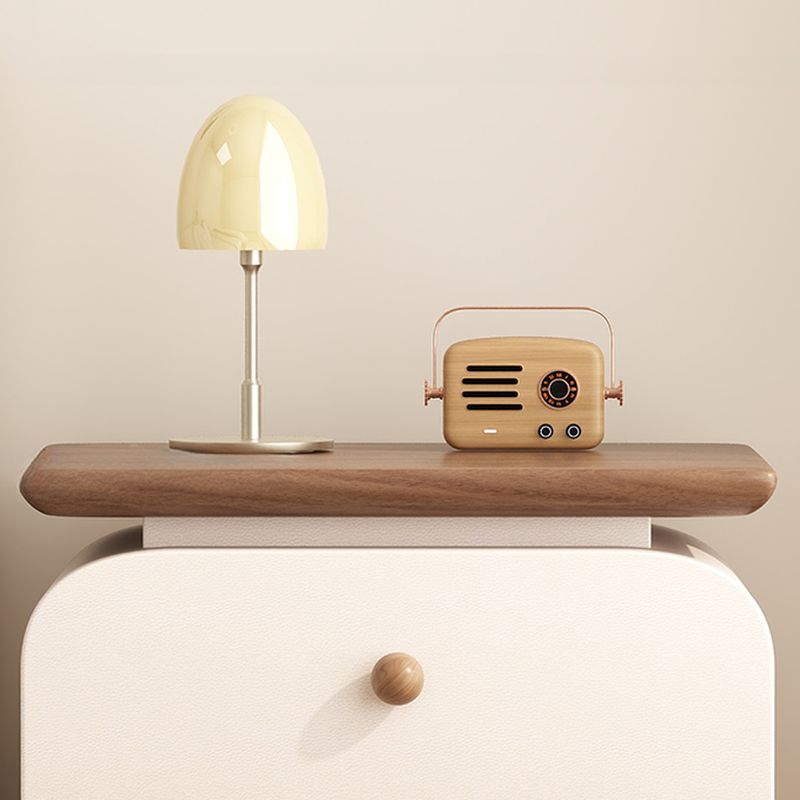 Modish Curved Nightstand with 2 Drawers and Natural Wood Countertop