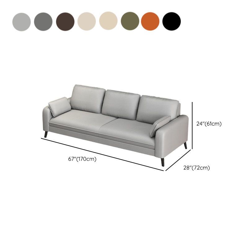 Trendy Solid Color Stain Resistant Standard Sofa in Synthetic Leather with Light Gray/Sage/Amber Color, Seats 3 with 2 Pillows