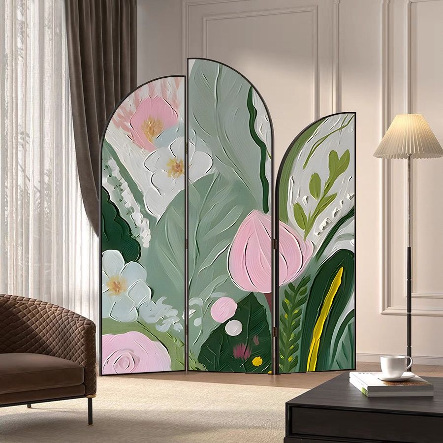 Minimalist Opaque Natural Wood Fold-up Screen Divider with 3 Panels, Double Sided Print, and Independent Design
