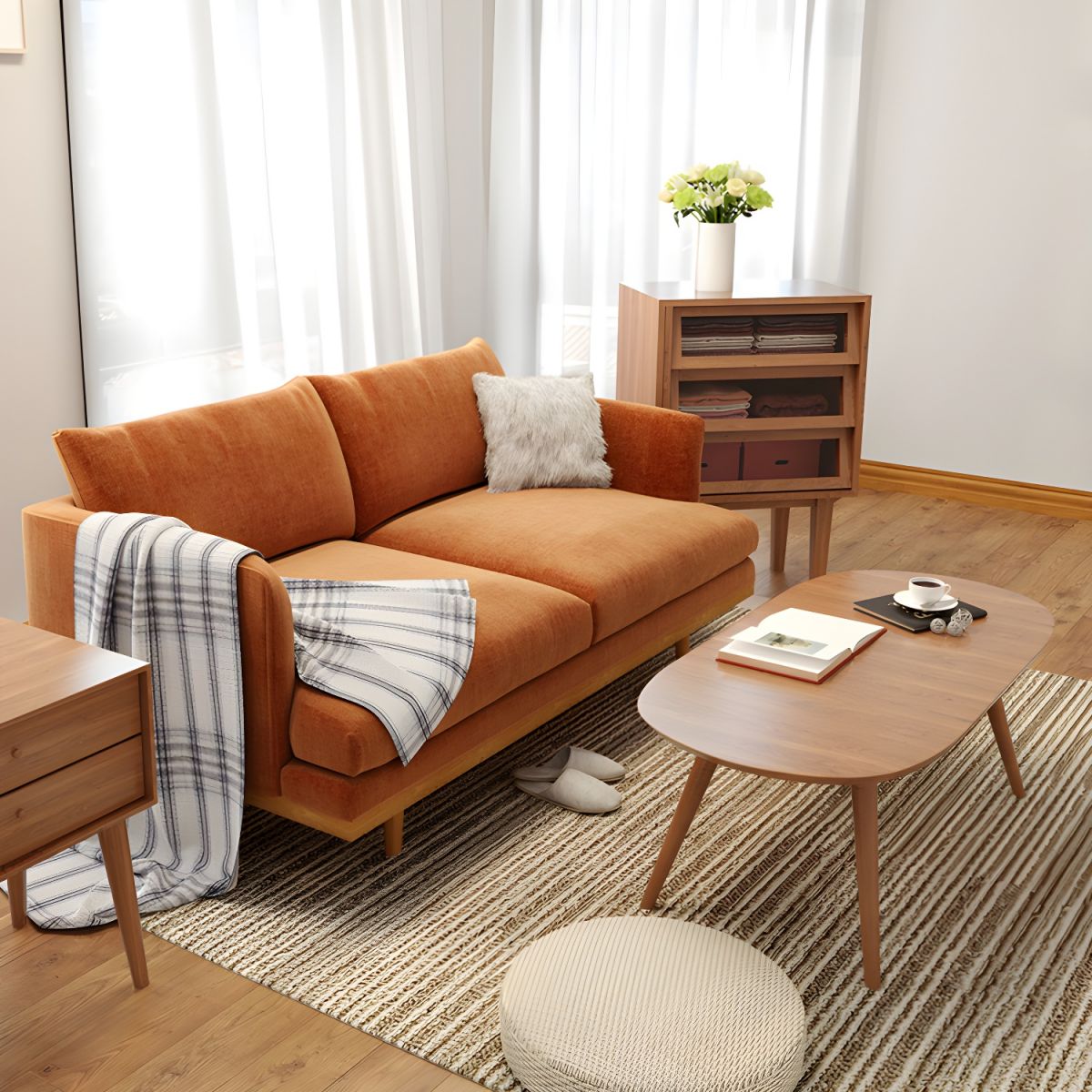 Northern European Wooden 2/3-Seater Sofa Wood Legs Square Arm Sofa