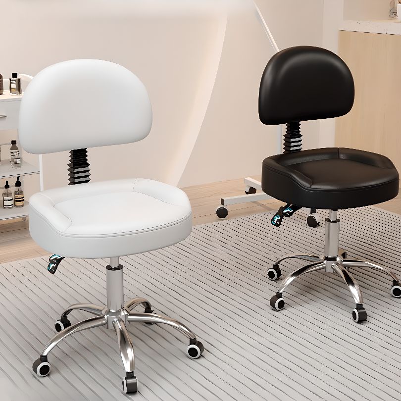Adaptable Height Rotatable Steel Task Stool with Wheels and Upholstered Adjustable Backrest
