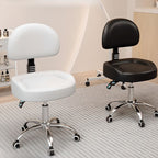 Adaptable Height Rotatable Steel Task Stool with Wheels and Upholstered Adjustable Backrest