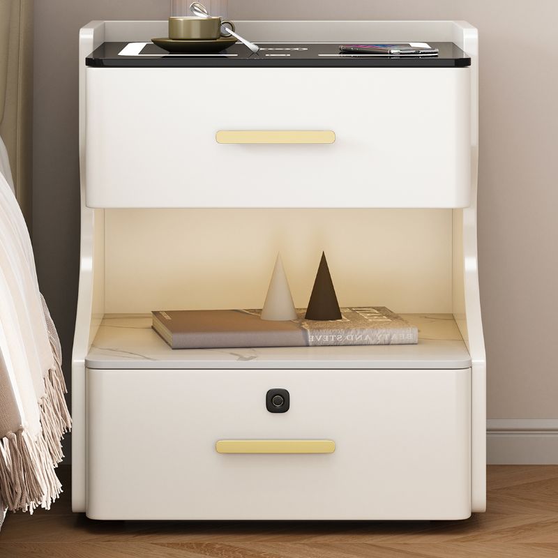 Modish Nightstand With Drawer Organization Featuring USB Port and Stone Countertop