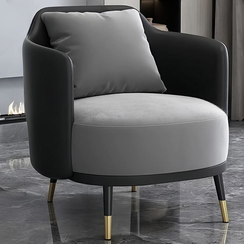 Simplistic Solid Color Arm Chair with Pillow Back in Grey, Including Arms and Pillow