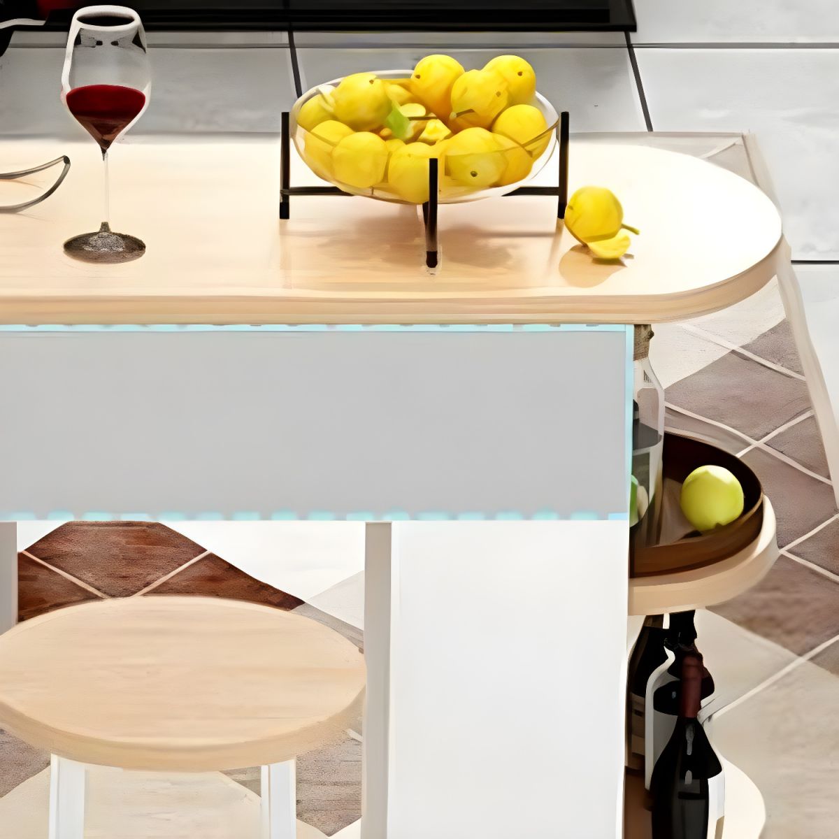 Contemporary Living Room Wood Bar Set with Storage and Backless Seating