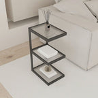 Minimalist Glass Nightstand with Steel Frame - Sleek Open Storage for Bedroom Essentials