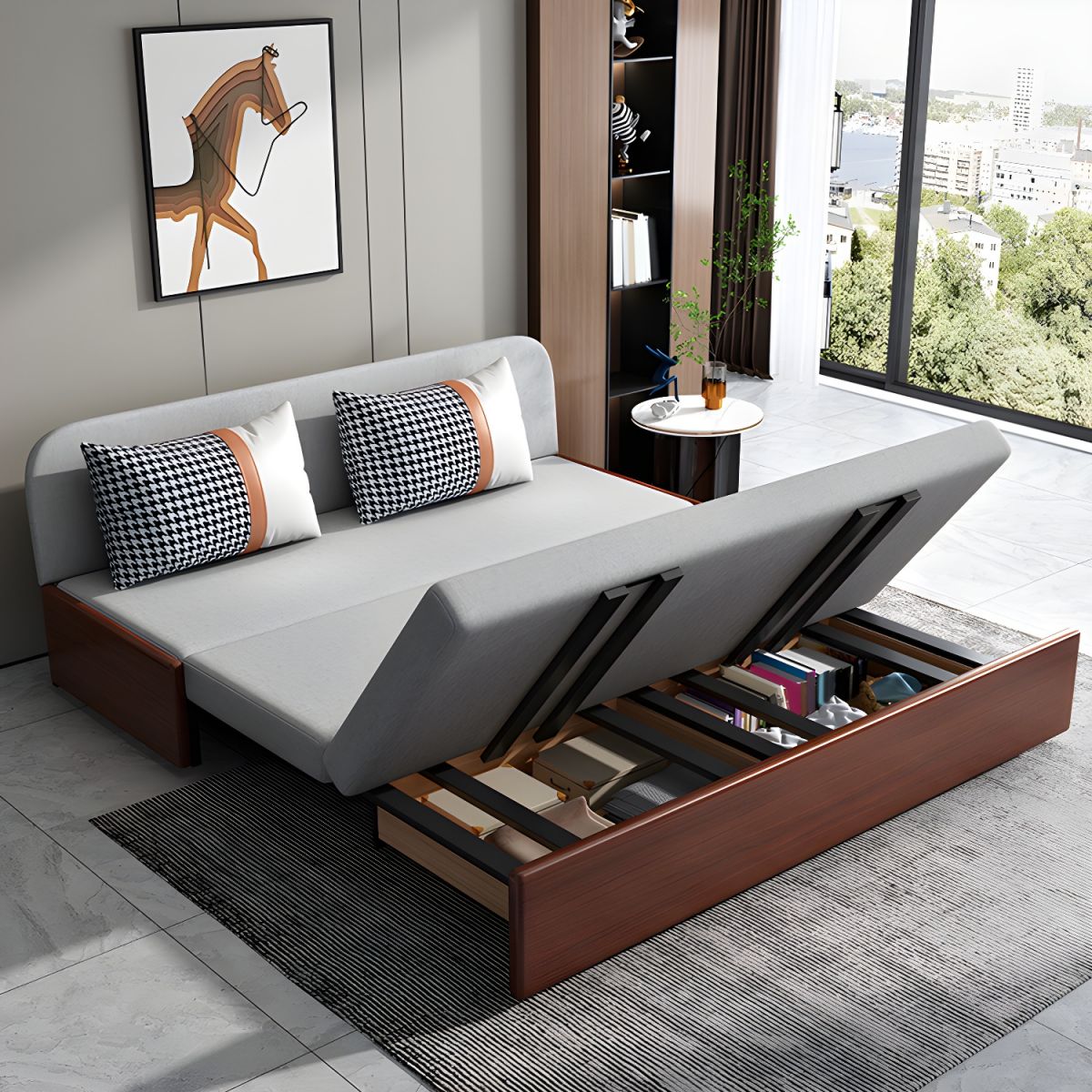 Linen Contemporary Armless Sofa Bed Foldable Sofa for Living Room, Apartment