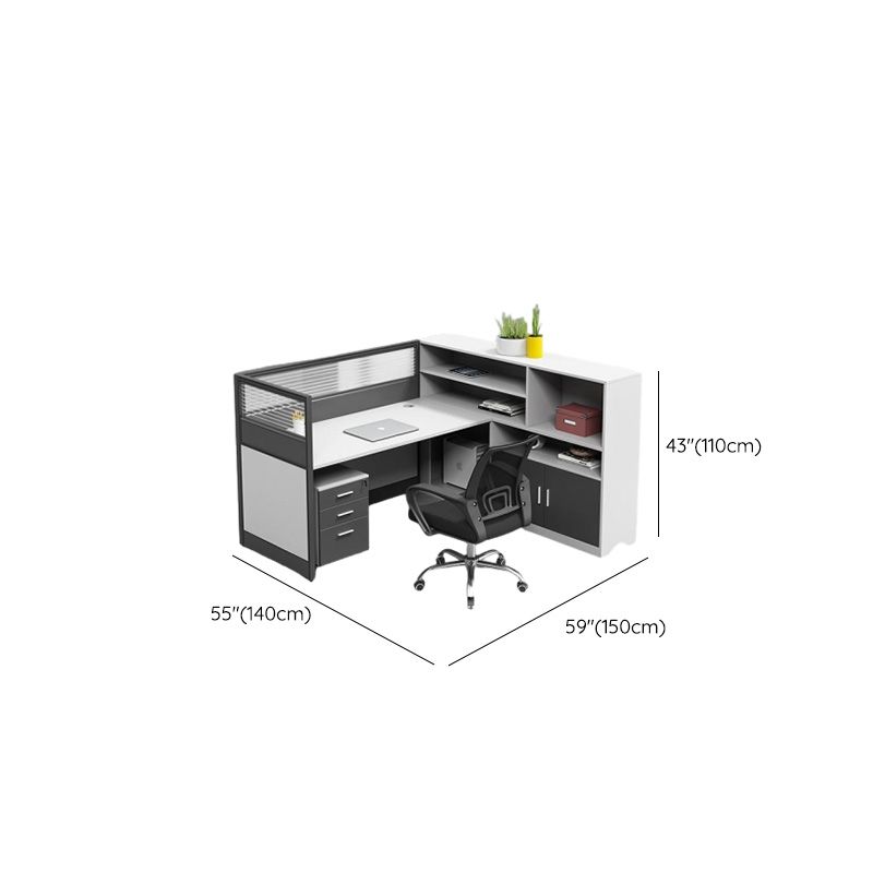 L Shaped/T-Shape Desk Set Office with Cushion Chair(s), Chalk Table Top, Filing Drawers, Pc Desk, Exterior Shelving, and Stump Base