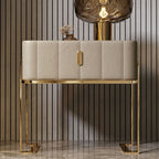 Modern Style Faux Leather Nightstand with Drawer Storage and Metal Base