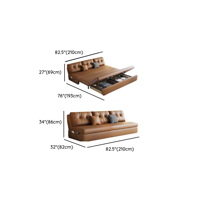 Cocoa Upholstered Futon Sofa Bed with Tufted Back & Repository