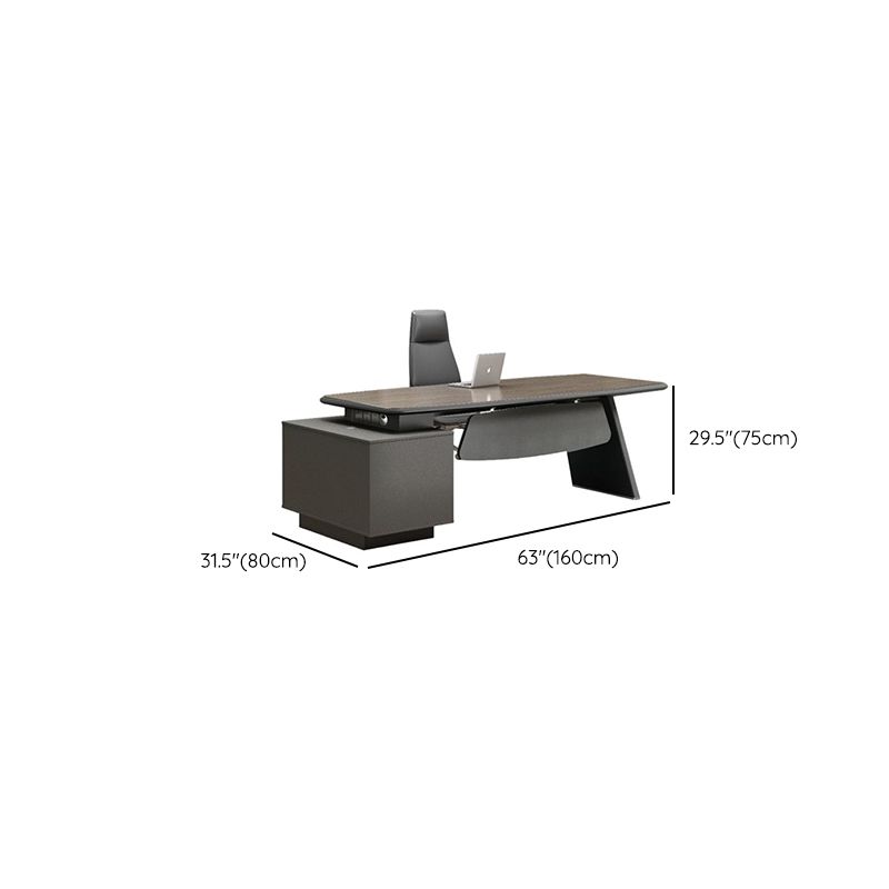 Office Desk with 2 Drawers, Cabinet, Stump Base, Exterior Shelf, Cable Management, Front Splash, and Cooling Hole