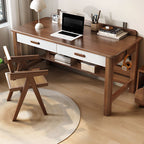 Shelving Included Timber Desk with Wear Resistance, Shelves, 2 Drawers, and H-Shape Base