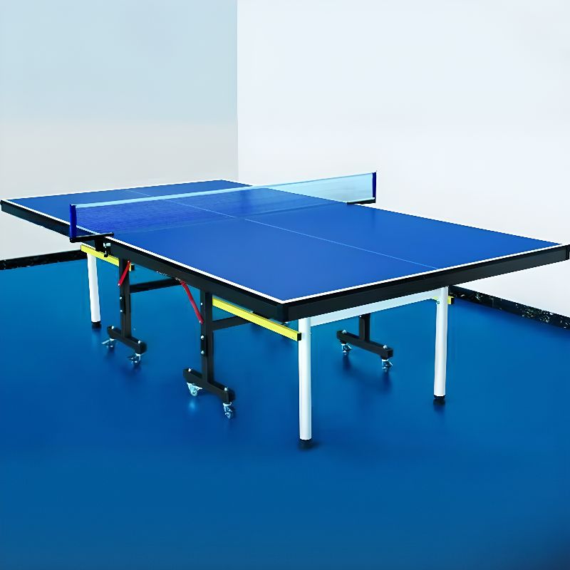 Indoor Ping Pong Table with Synthetic Laminate Top in Ink/Cerulean/Olive Green and Included Table Tennis Paddle