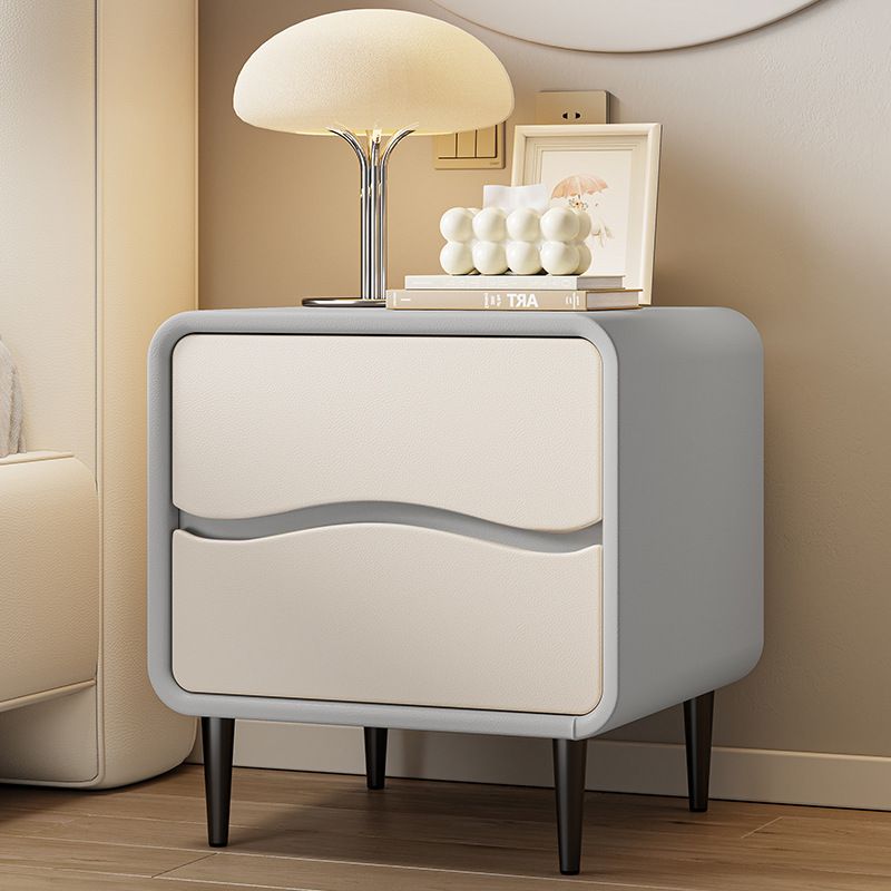 Modish 2 Tiers Nightstand With Drawer Organization and Pleather Countertop