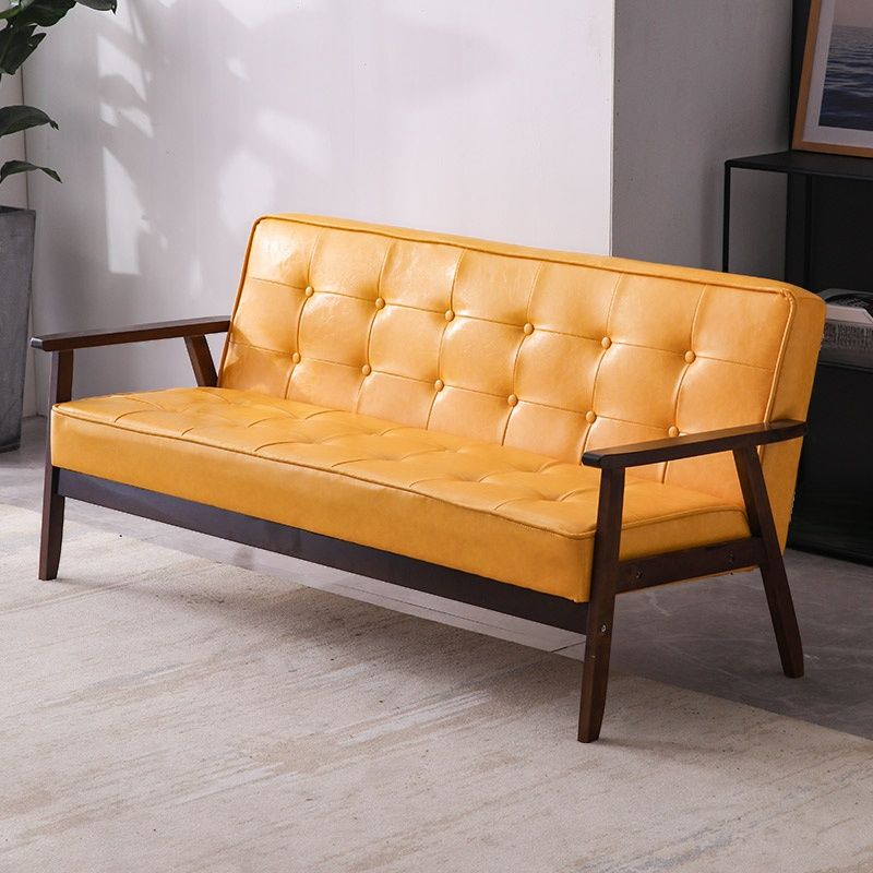 Contemporary Modern Solid Color Scratch-durable Standard Sofa in Midnight Black/Cerulean/Jade Green Pu Leather, Seats 3