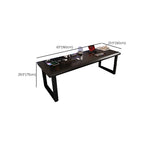 Casual Writing Desk with Built-in Outlets, Rust Resistant Sleigh Base, and Ink/Light Brown/Natural Pine Wood Top