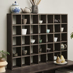 Pecan Floating Mount Accent Cabinet with Visible Storage, Wall Cabinet, and Fitted Assembly