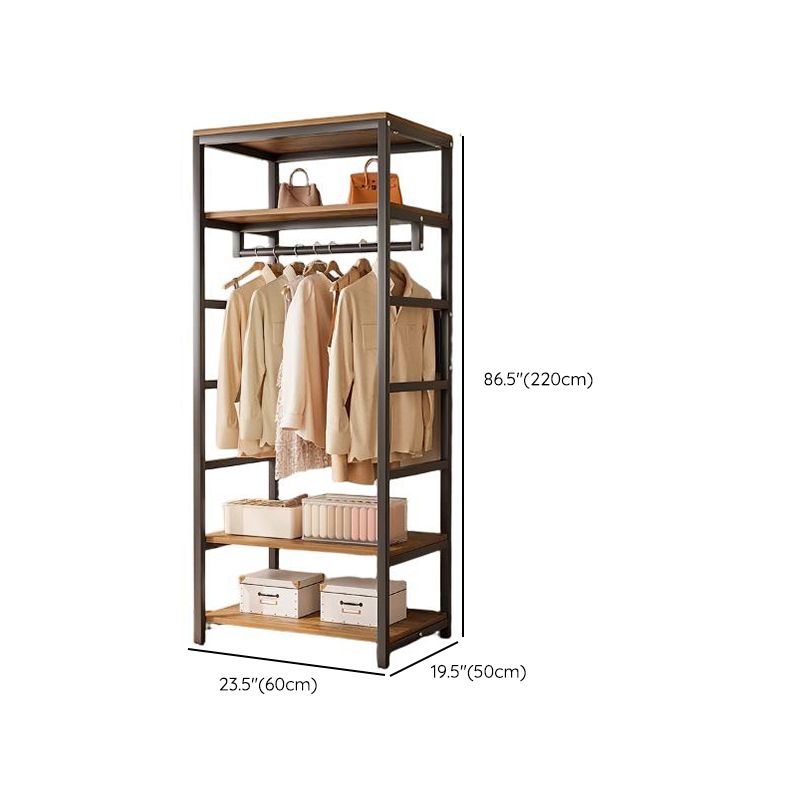 Midnight Black Simplistic Steel Hall Rack with Repository, 2 Drawers/3 Drawers, 4 Shelves/3 Shelves/7 Shelves, and Manufactured Wood Bench