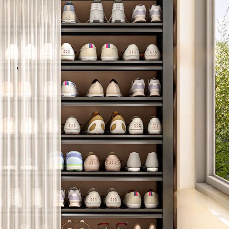 Art Deco Carbon Steel Rectangle Shoe Rack with Ink Finish and Adjustable Shelves for 31-40 Pairs in Drawing Room