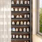 Art Deco Carbon Steel Rectangle Shoe Rack with Ink Finish and Adjustable Shelves for 31-40 Pairs in Drawing Room