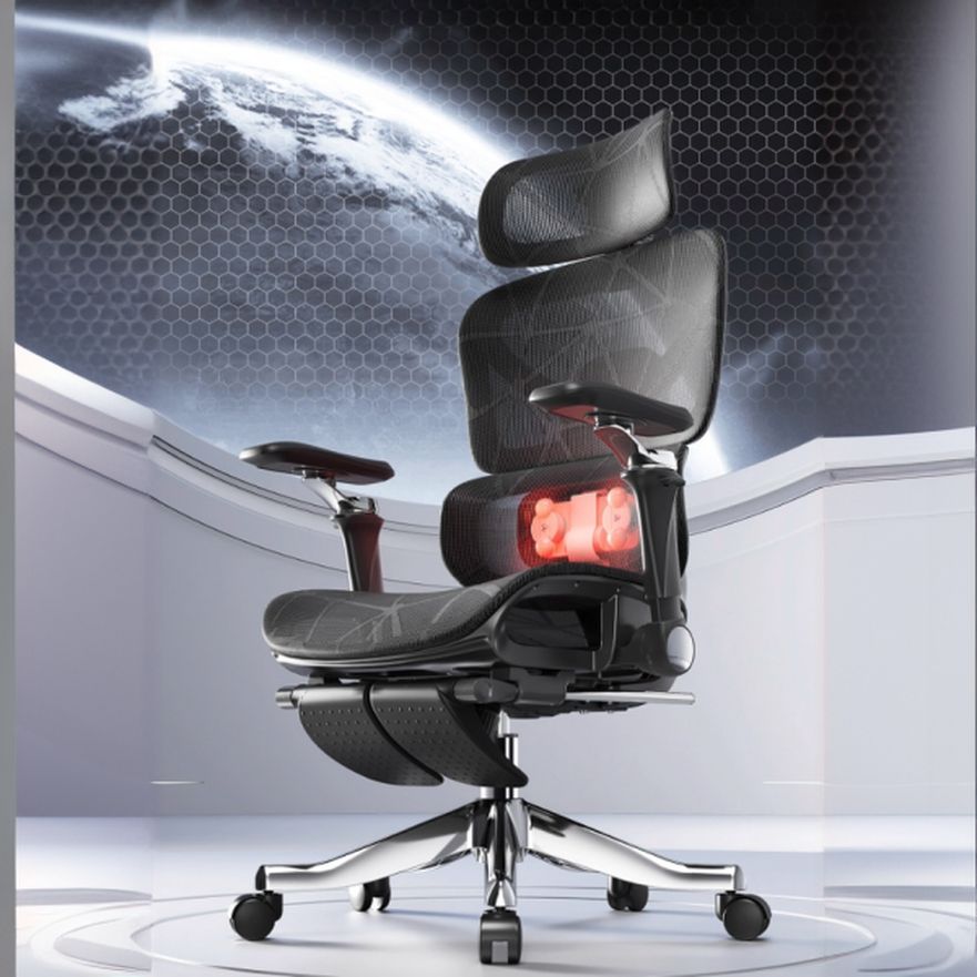 Multi-levelled Single Color Chair with Armrest, Wheels, Lumbar Support, Tilt Available, Glide Movement, and Mesh Back