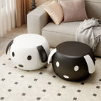 Trendy Circular Solid Color Standard Ottoman in Peony/Butter Color/Light Blue Leatherette