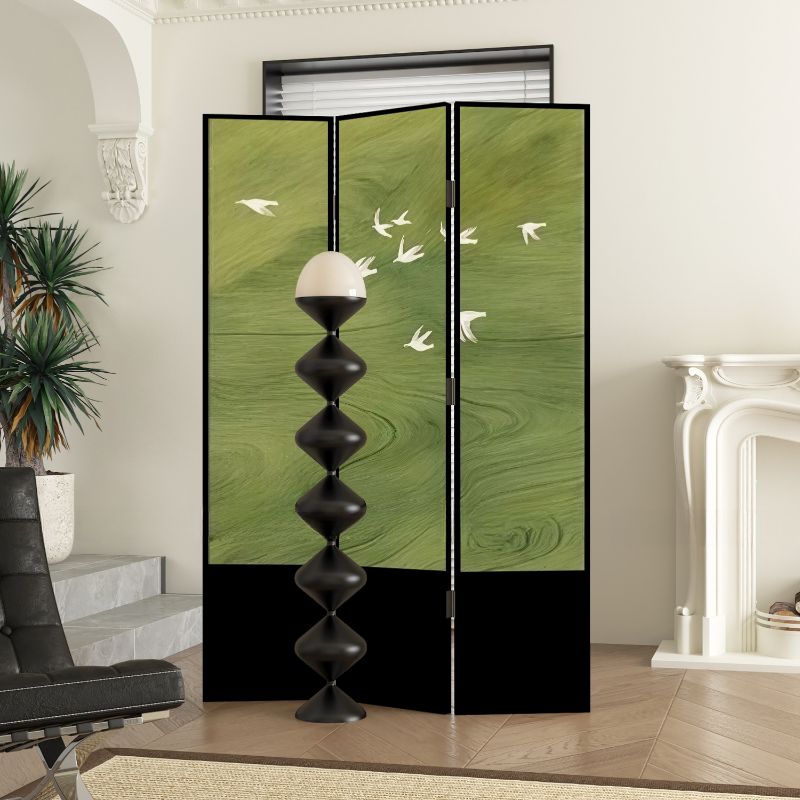 Screen Divider in Lime Green with Opaque Light Filtration, Fold-up Design, Natural Wood Frame, Available in 3/5/4 Panels, Double Sided Print, Independent
