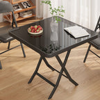 Scratch-durable Folding Black Mirrored Glass Table with Cross Base for 2-person Seating/3-person Seat/Seats 4, Gloss Finish