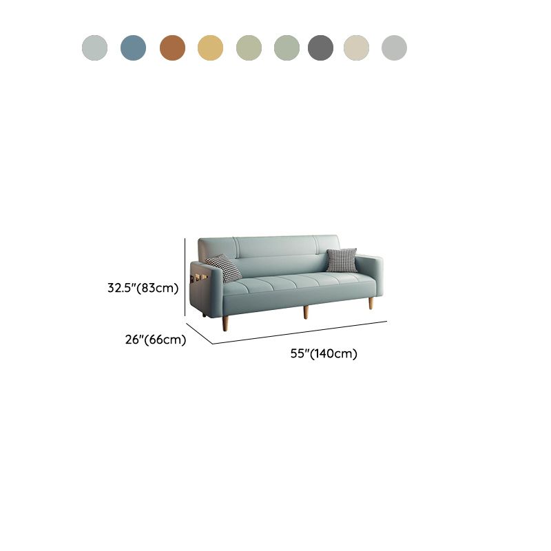 Synthetic Leather Convertible Sofa in Grey/Light Blue/Light Green with Arm