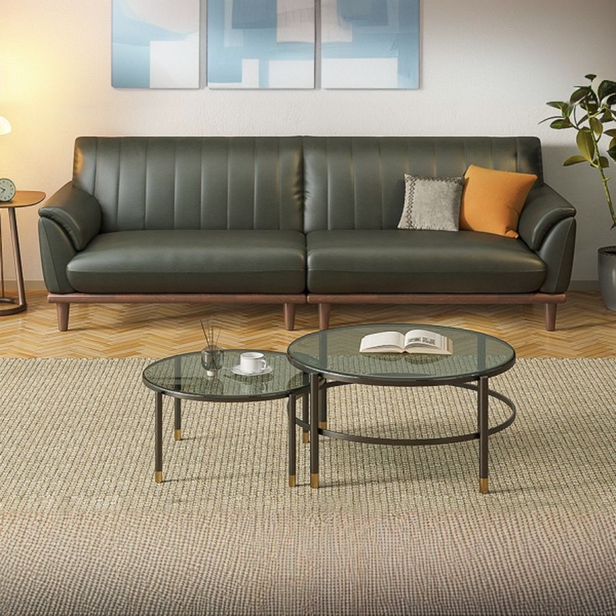 Tear Resistant Leather Standard Sofa/Loveseat/Single Sofa in Black/Emerald Green