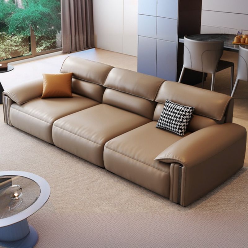 Modish Solid Color Scratch-immune Standard Sofa/Single Sofa in Light Brown with Pillow Top Arm and 2 Pillows for 5 Person/4-seater/1 Person