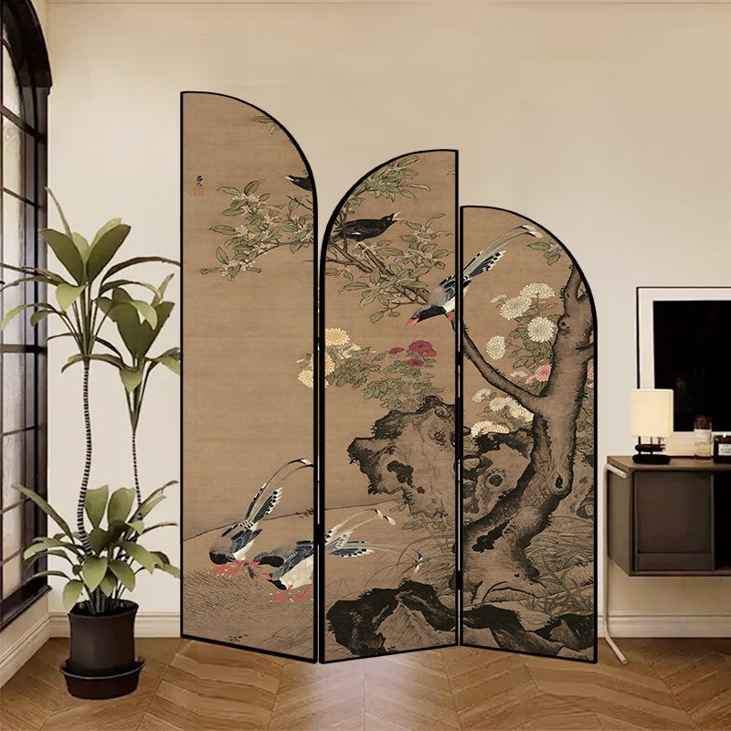 Indoor Opaque Folding Temporary Wall Panels with Natural Wood Frame, 3 Panels, Double Sided Print, Self-supporting