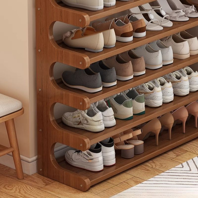 Art Deco Bambusa Rectangle Shoe Rack in Brown Finish with 5/4/3 Shelves for 11-30 Pairs in Drawing Room