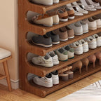 Art Deco Bambusa Rectangle Shoe Rack in Brown Finish with 5/4/3 Shelves for 11-30 Pairs in Drawing Room