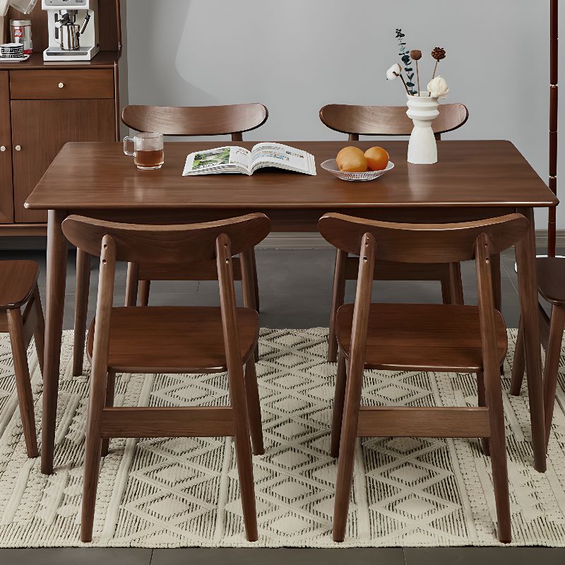 Modish Solid Wood Dining Table in Sepia/Wood Grain with Fixed Legs, Scratch-proofed for Seats 4/Seating for 6