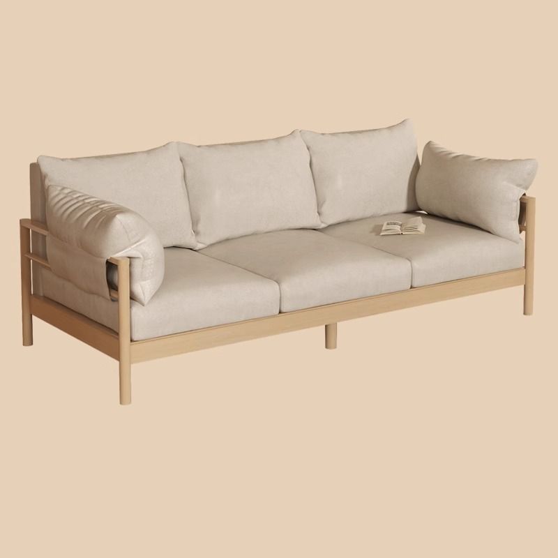 Contemporary Modern Solid Color Stain Resistant Standard Sofa in Light Gray/Off-White/Amber Color with Armrest, Seats 3, and Slipcover