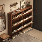 Engineered Wood 3 Tiers Entryway Shoe Storage with Shelf, Unattached Gate, Dustproof Cover, and Closed Back