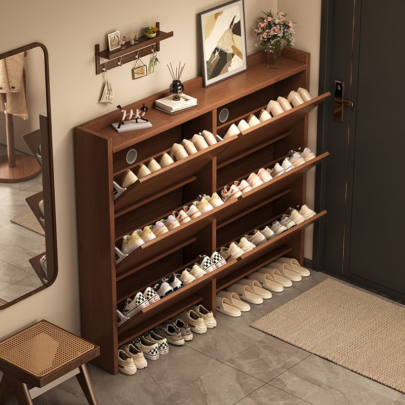 Engineered Wood 3 Tiers Entryway Shoe Storage with Shelf, Unattached Gate, Dustproof Cover, and Closed Back