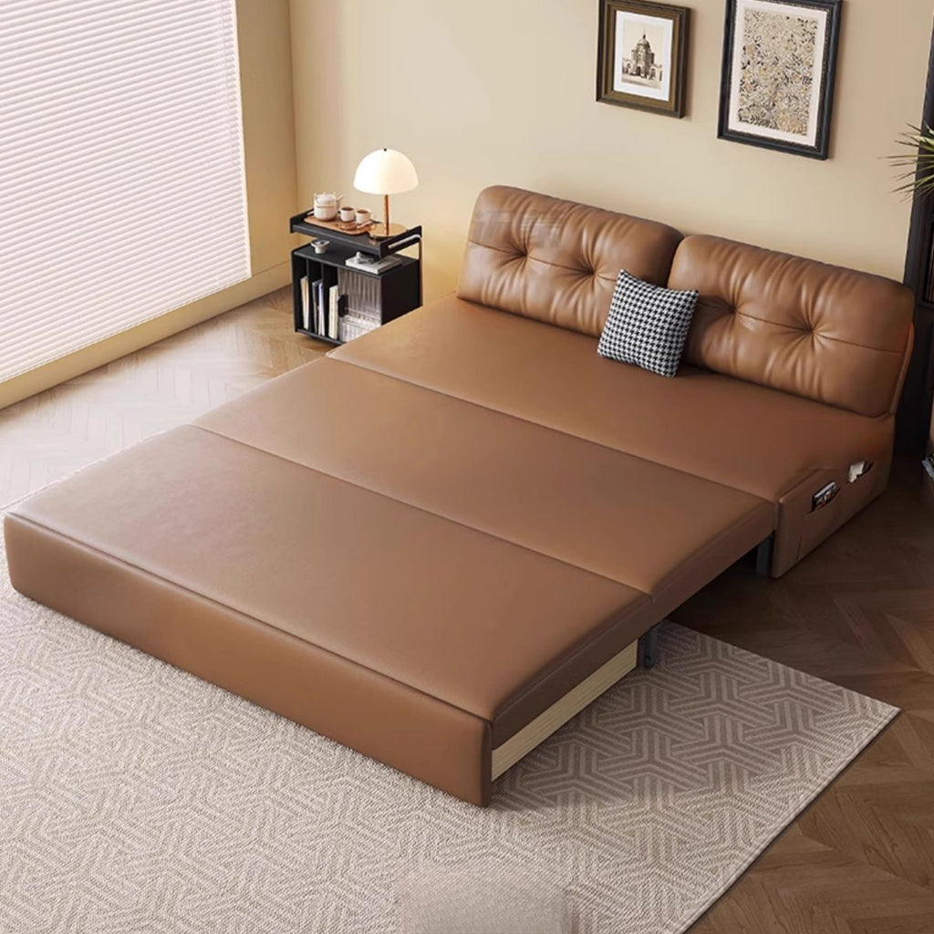 Light Brown Tufted Back Futon Day Bed with Receptacle Storage