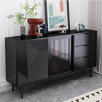 Art Deco Sideboard with 3 Drawers, Standard/Narrow Lumber Countertop, Sliding Doors, and Flexible Shelf